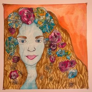 Hand painted original silk scarf wall hanging